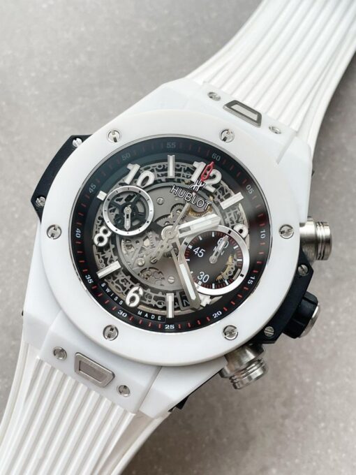 Big Bang Unico White Ceramic HBF 1:1 Best Edition Black Skeleton Dial on Whtie Rubber Strap A1242 - Image 2