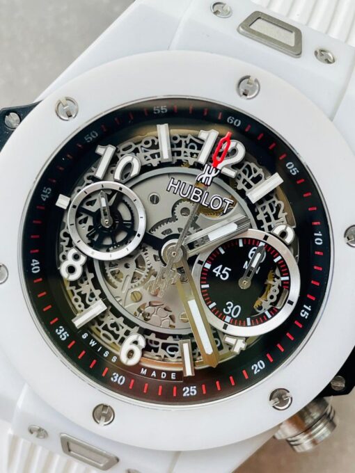 Big Bang Unico White Ceramic HBF 1:1 Best Edition Black Skeleton Dial on Whtie Rubber Strap A1242 - Image 5