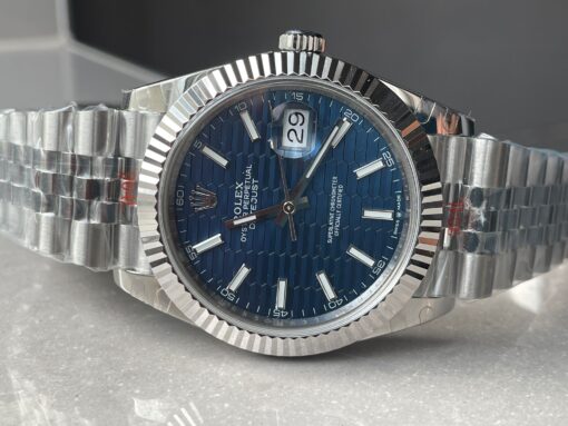 DateJust 41  SS GM Factory 1:1 Best Edition 904L Steel Blue Textured Dial on SS Jubilee bracelet - Image 6