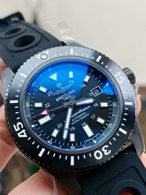 Superocean 44mm Special PVD GF 1:1 Best Edition Black Dial on Black Rubber - Image 4