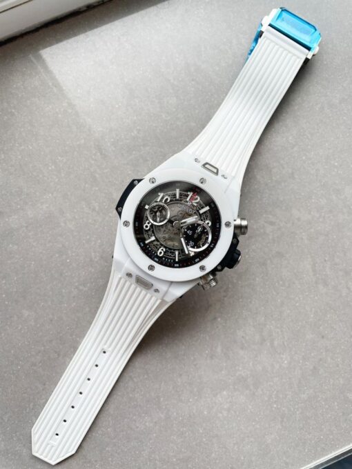 Big Bang Unico White Ceramic HBF 1:1 Best Edition Black Skeleton Dial on Whtie Rubber Strap A1242 - Image 8