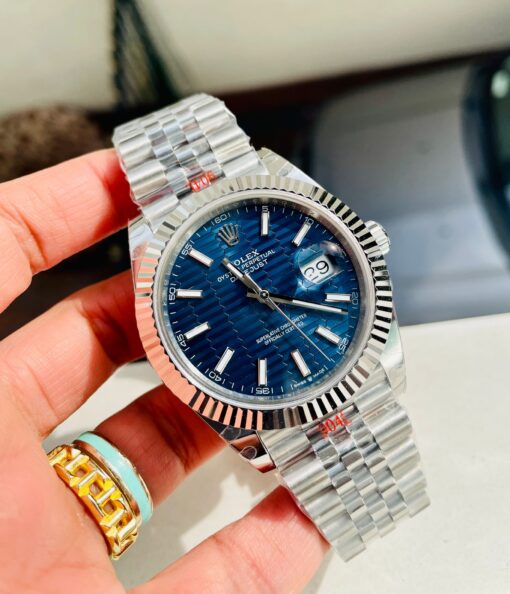 DateJust 41  SS GM Factory 1:1 Best Edition 904L Steel Blue Textured Dial on SS Jubilee bracelet - Image 3