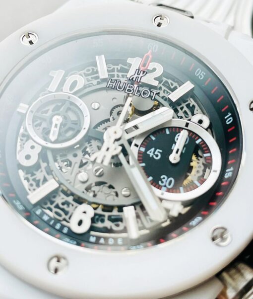 Big Bang Unico White Ceramic HBF 1:1 Best Edition Black Skeleton Dial on Whtie Rubber Strap A1242 - Image 7