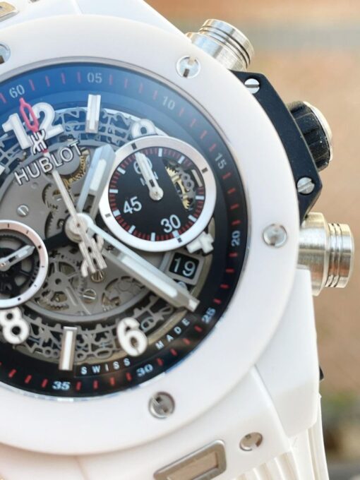 Big Bang Unico White Ceramic HBF 1:1 Best Edition Black Skeleton Dial on Whtie Rubber Strap A1242 - Image 6