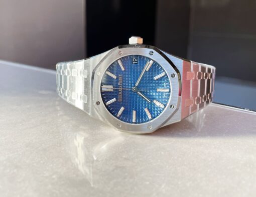 Royal Oak 41mm 15510 “50th Anniversary” SS ZF 1:1 Best Edition Blue Textured Dial on SS Bracelet A4302 - Image 6