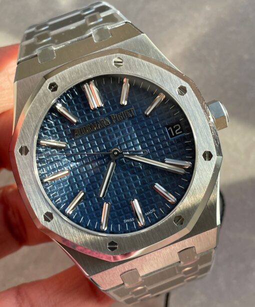 Royal Oak 41mm 15510 “50th Anniversary” SS ZF 1:1 Best Edition Blue Textured Dial on SS Bracelet A4302 - Image 9