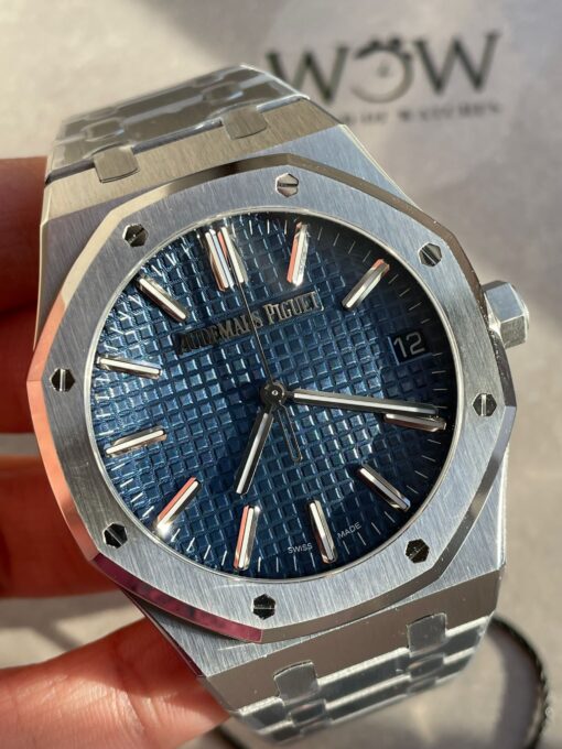 Royal Oak 41mm 15510 “50th Anniversary” SS ZF 1:1 Best Edition Blue Textured Dial on SS Bracelet A4302 - Image 11