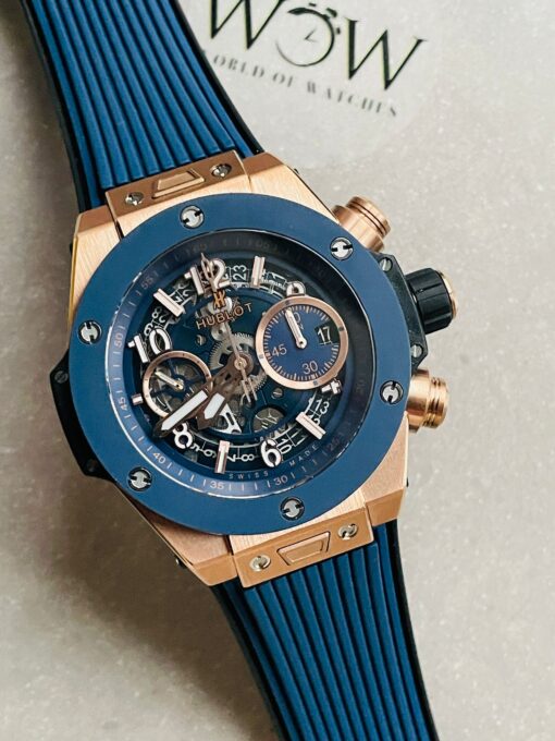 Hublot Big Bang Unico Rose Gold ZF 1:1 Best Blue Skeleton Dial on Rubber Strap A1280 - Image 3