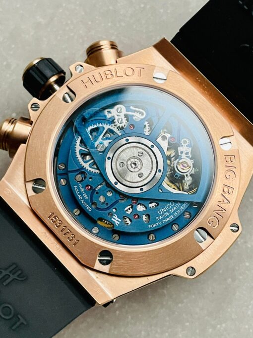 Hublot Big Bang Unico Rose Gold ZF 1:1 Best Blue Skeleton Dial on Rubber Strap A1280 - Image 12