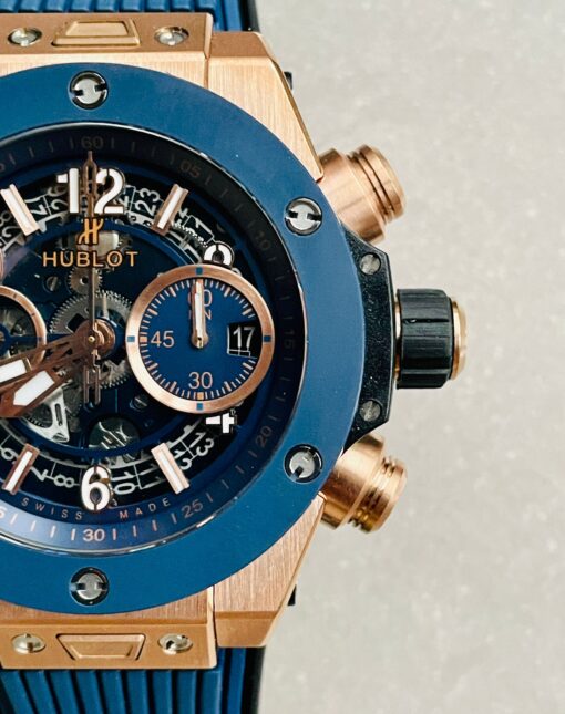 Hublot Big Bang Unico Rose Gold ZF 1:1 Best Blue Skeleton Dial on Rubber Strap A1280 - Image 6