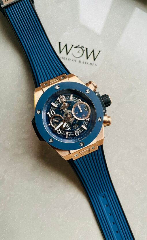 Hublot Big Bang Unico Rose Gold ZF 1:1 Best Blue Skeleton Dial on Rubber Strap A1280