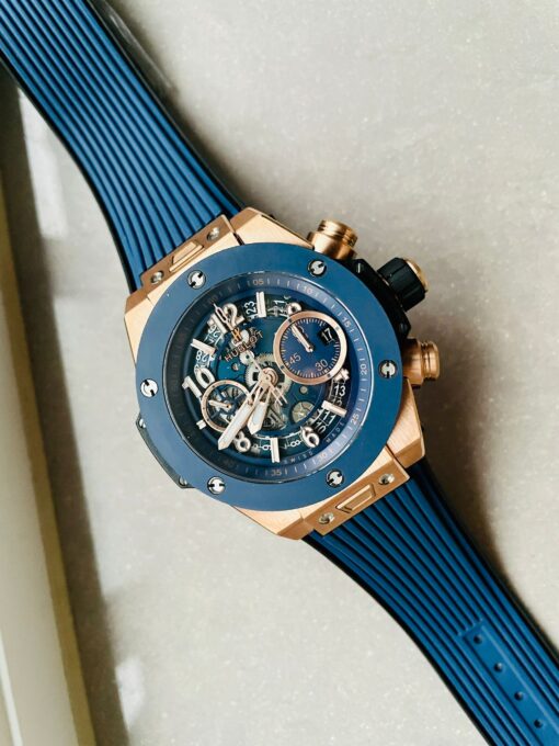 Hublot Big Bang Unico Rose Gold ZF 1:1 Best Blue Skeleton Dial on Rubber Strap A1280 - Image 9