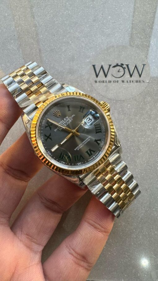 datejust 36mm Wimbledon gold 1:1 Best Edition 904L Wimbledon Steel Gray Dial Green Roman on SS/YG Jubilee Bracelet VR3235VSF