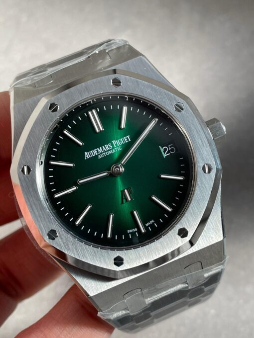 Royal Oak 39mm 16202 "50th Anniversary" SS ZF 1:1 Best Edition Green Textured Dial on SS Bracelet A7121 - Image 4