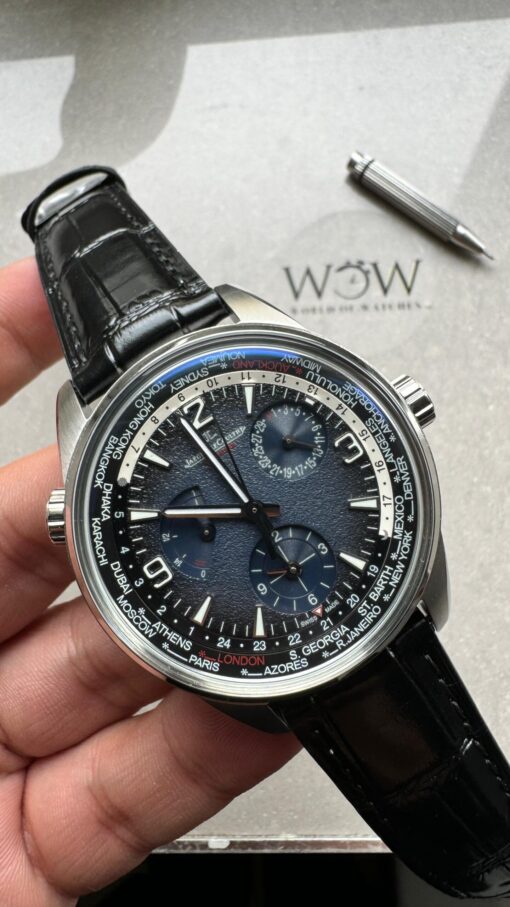 olaris Geographic TWA SS Blue Textured Dial on Black Leather Strap A936