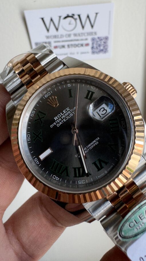 Datejust 41mm 126334 “Wimbledon” 904L RG Fluted Bezel Slate Dial on SS and RG Jubilee Bracelet Clean VR3235 - Image 4