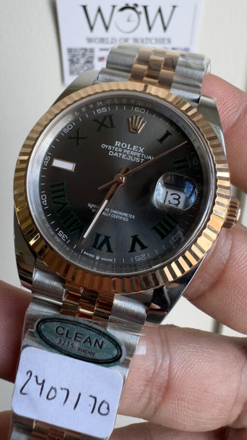 Datejust 41mm 126334 “Wimbledon” 904L RG Fluted Bezel Slate Dial on SS and RG Jubilee Bracelet Clean VR3235 - Image 5